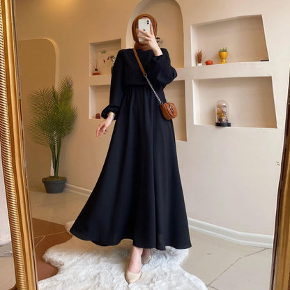 Women Casual Solid Color Abaya Long Sleeve Maxi Dress