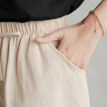 Women Linen Cotton Linen Sports Casual Wide Leg Shorts