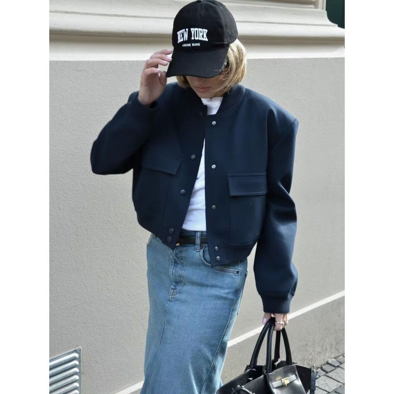 Chaqueta informal de color liso con un solo pecho y bolsillo para mujer
