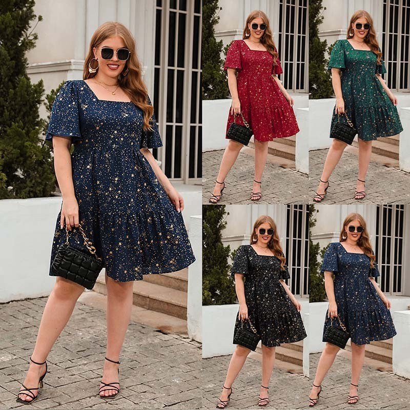 Vestido holgado informal elegante con estampado geométrico y cuello cuadrado para mujer