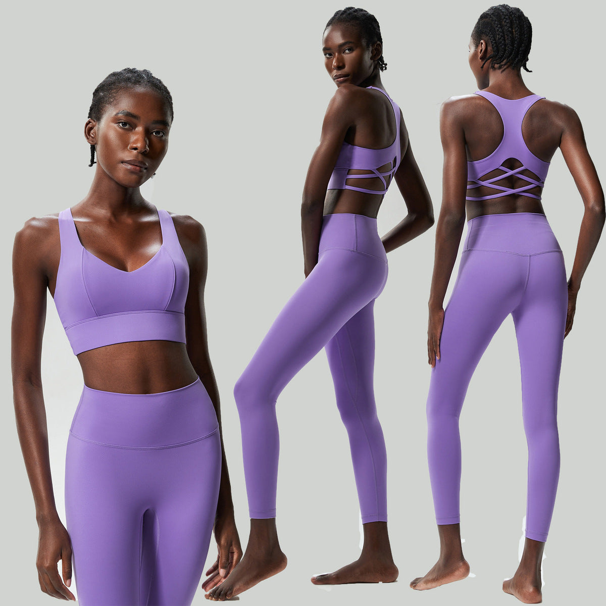 Conjunto de dos piezas deportivo informal de color liso para mujer, de secado rápido, con top y pantalones ajustados