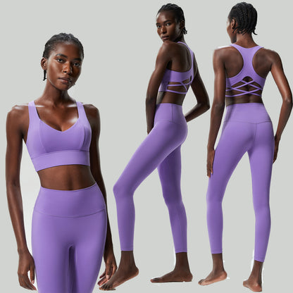 Conjunto de dos piezas deportivo informal de color liso para mujer, de secado rápido, con top y pantalones ajustados
