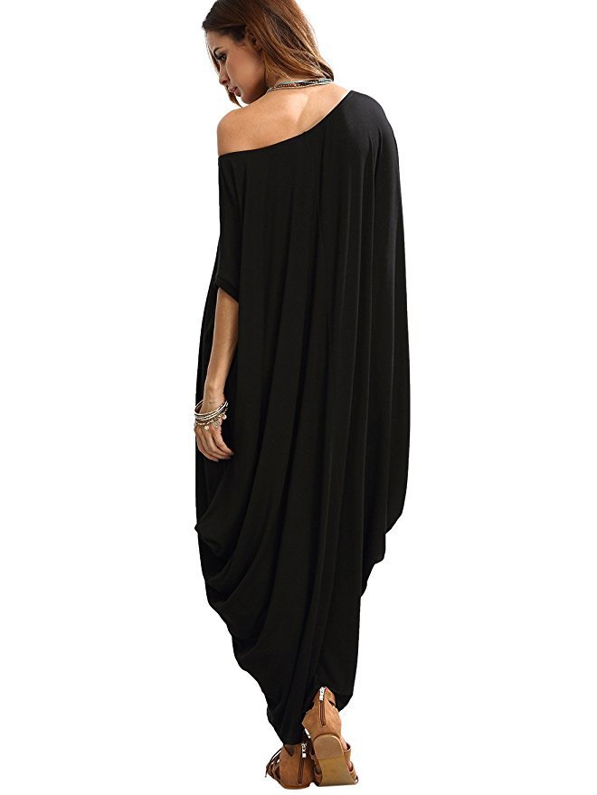 Women Fashion Casual Loose Solid Color Maxi Dress