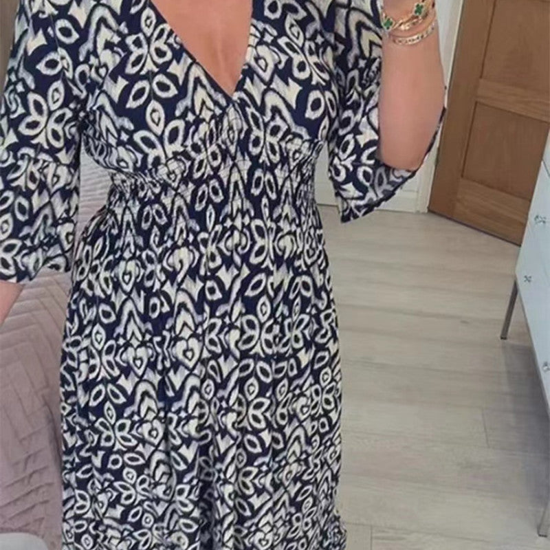 Casual Fashion Women Floral V Neck Loose Maxi Dress