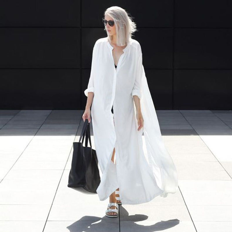 Traje de baño de bikini de manga larga de color liso informal a la moda para mujer