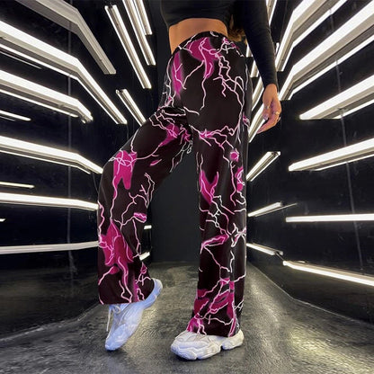 Women Fashion Casual Lightning Priningt Loose Straight-Leg Pants