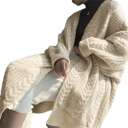 Suéter cárdigan informal largo y holgado de punto grueso de color liso para mujer para invierno