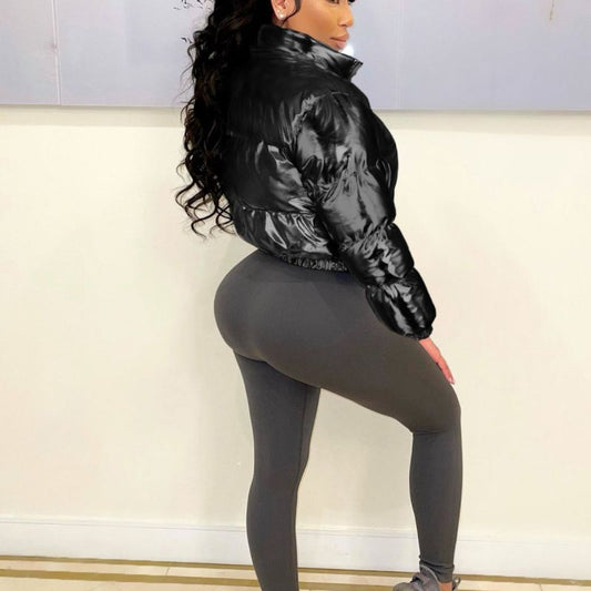 Autumn Winter Women Fashion Casual Bronzing Short Qulited Coat