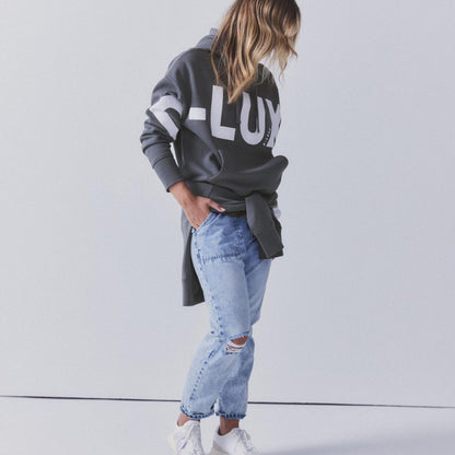 Sudadera con capucha de manga larga con estampado de letras de moda informal para mujer
