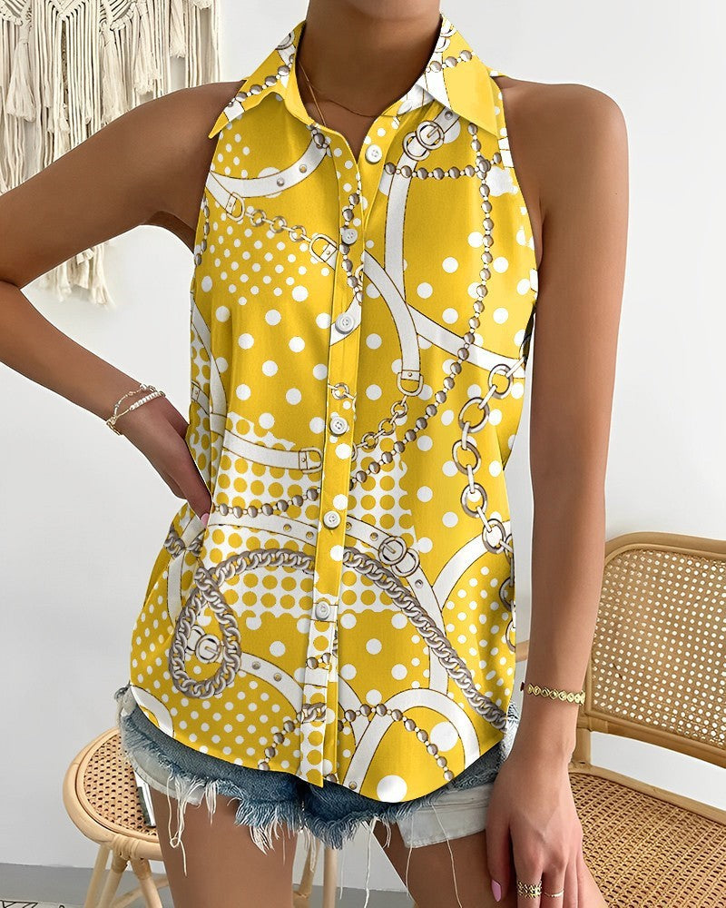 Summer Casual Fashion Strapless Abstract Print Women Shirt Blouse