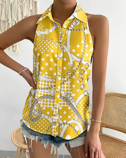 Summer Casual Fashion Strapless Abstract Print Women Shirt Blouse