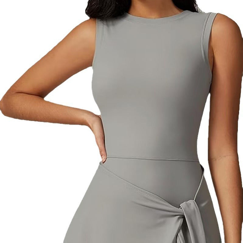 Vestido deportivo informal de moda para mujer, ajustado, sin mangas y con cuello redondo, anti-caminar