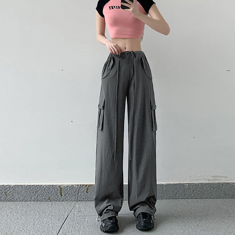Pantalones casuales de cintura alta, rectos y sueltos de secado rápido para mujer