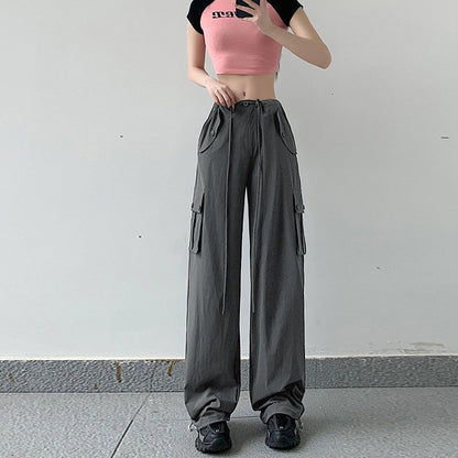 Pantalones casuales de cintura alta, rectos y sueltos de secado rápido para mujer