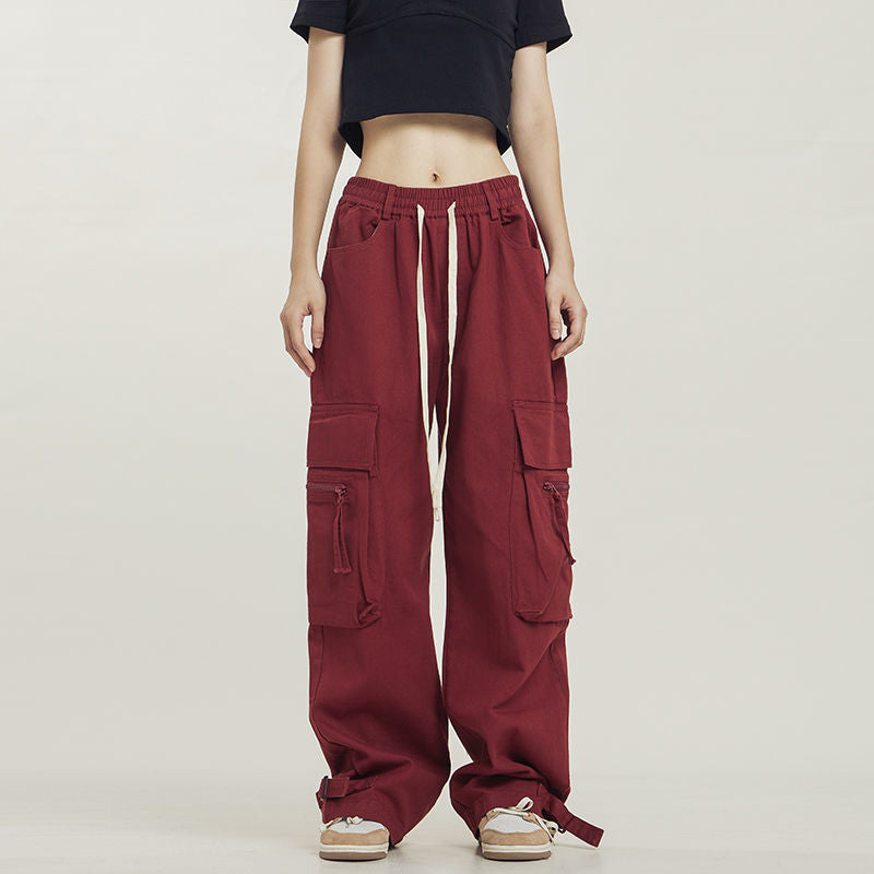 Women Fashion Casual Loose Solid Color Jogger Cargo Pants