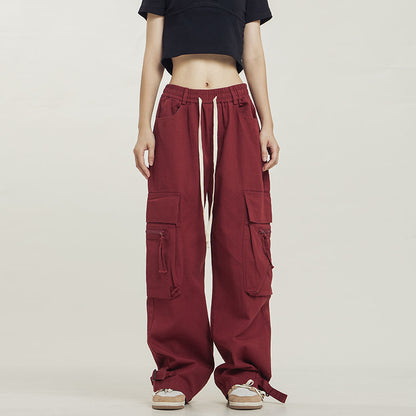 Women Fashion Casual Loose Solid Color Jogger Cargo Pants