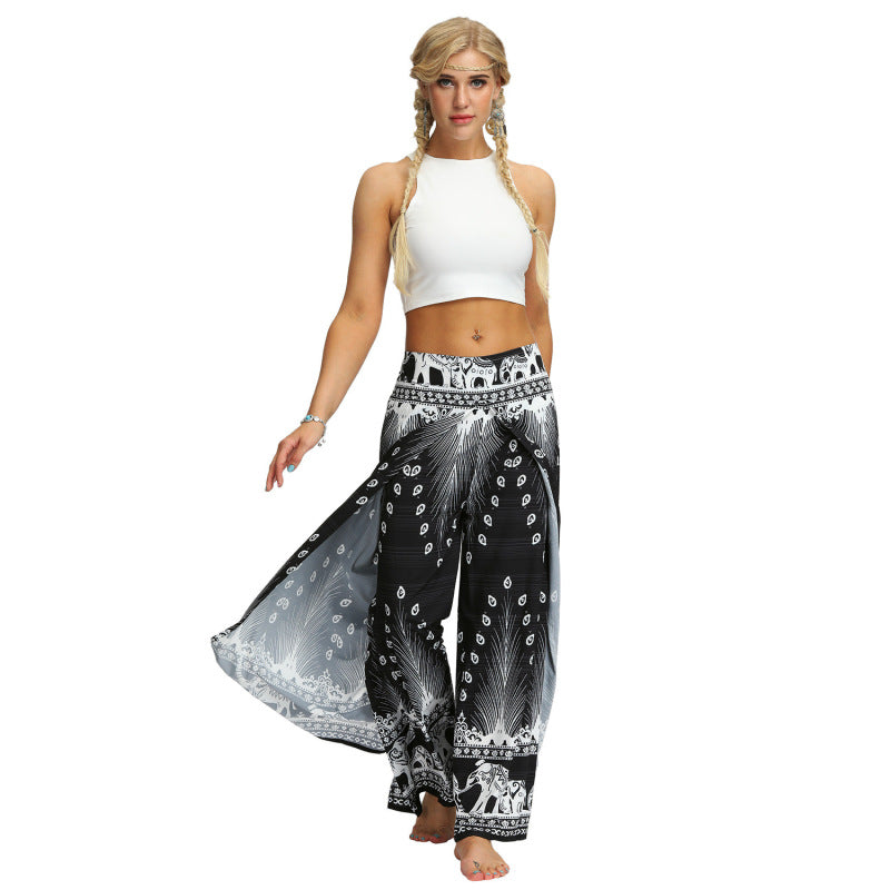 Women Fashion Casual Print Wide-Leg Pants