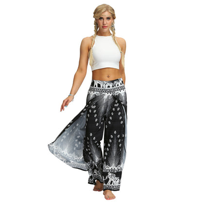 Women Fashion Casual Print Wide-Leg Pants