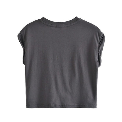 Camiseta corta con estampado floral y cuello redondo holgada informal de moda de verano para mujer