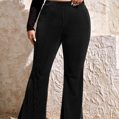 Pantalones acampanados casuales de color sólido de talla grande para mujer