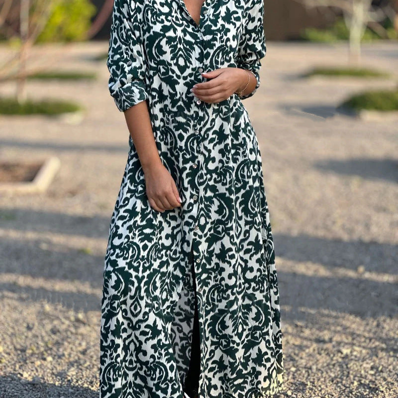 Women Loose Casual Graphic Printed Long Sleeve Shirt Plus Size Dress