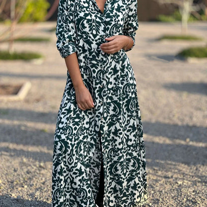 Women Loose Casual Graphic Printed Long Sleeve Shirt Plus Size Dress