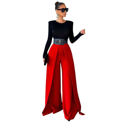 Women Casual Solid Color High-Waist Wide Leg Pants