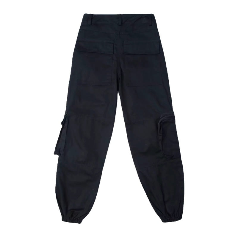 Fashion Women Multi-Pocket Loose Overalls High Waist Casual Solid Color Loose Jogger Pants