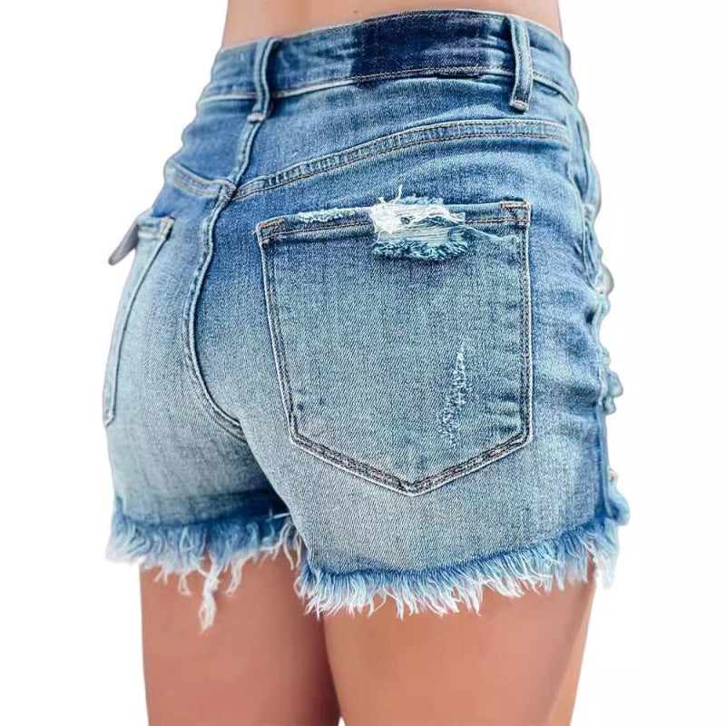 Summer Women Fashion Casual Hole Denim Shorts