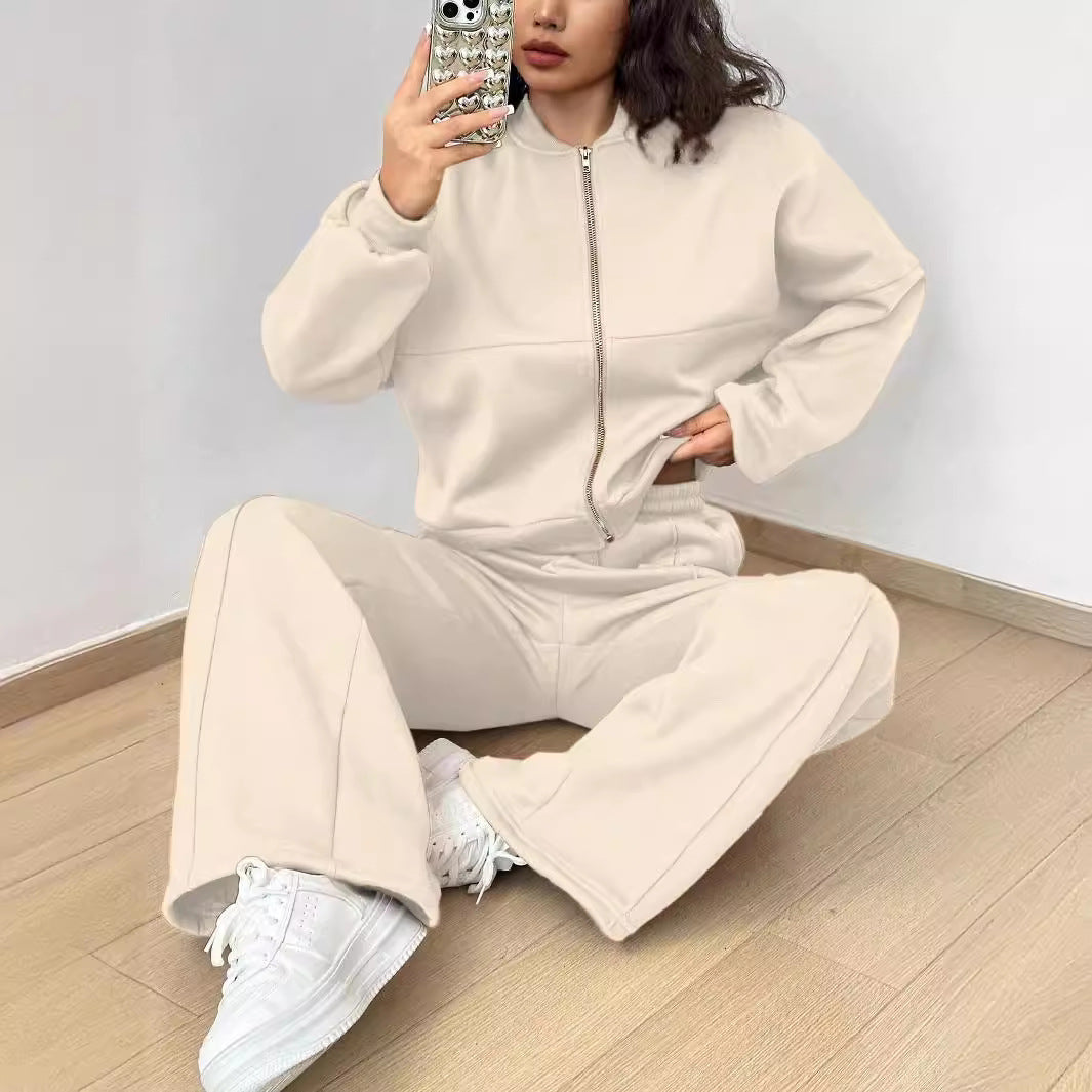 Conjunto informal de dos piezas con top y pantalón con cremallera para mujer