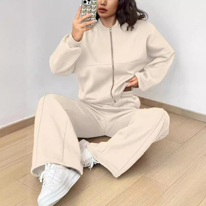 Conjunto informal de dos piezas con top y pantalón con cremallera para mujer