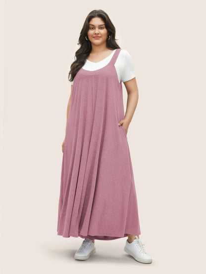 Summer Women Loose Plus Size Solod Color Sleeveless Casual Jumpsuits