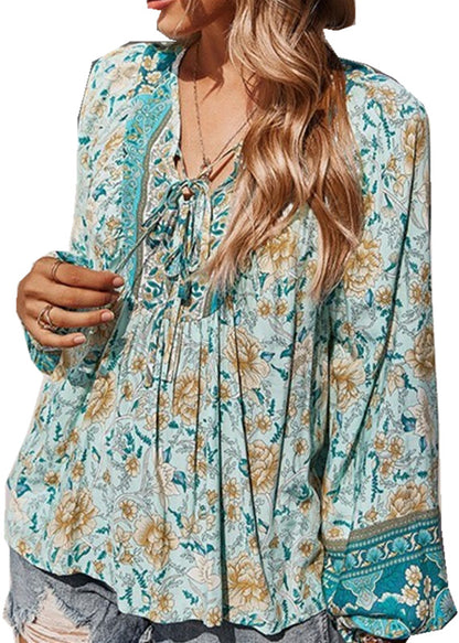 Camiseta informal de vacaciones con cuello en V y cordones para mujer