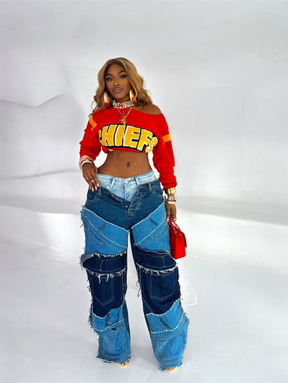 Autumn Winter Casual Street Fashion Letter Color Contrast Fashion Knitted Crop Sweater