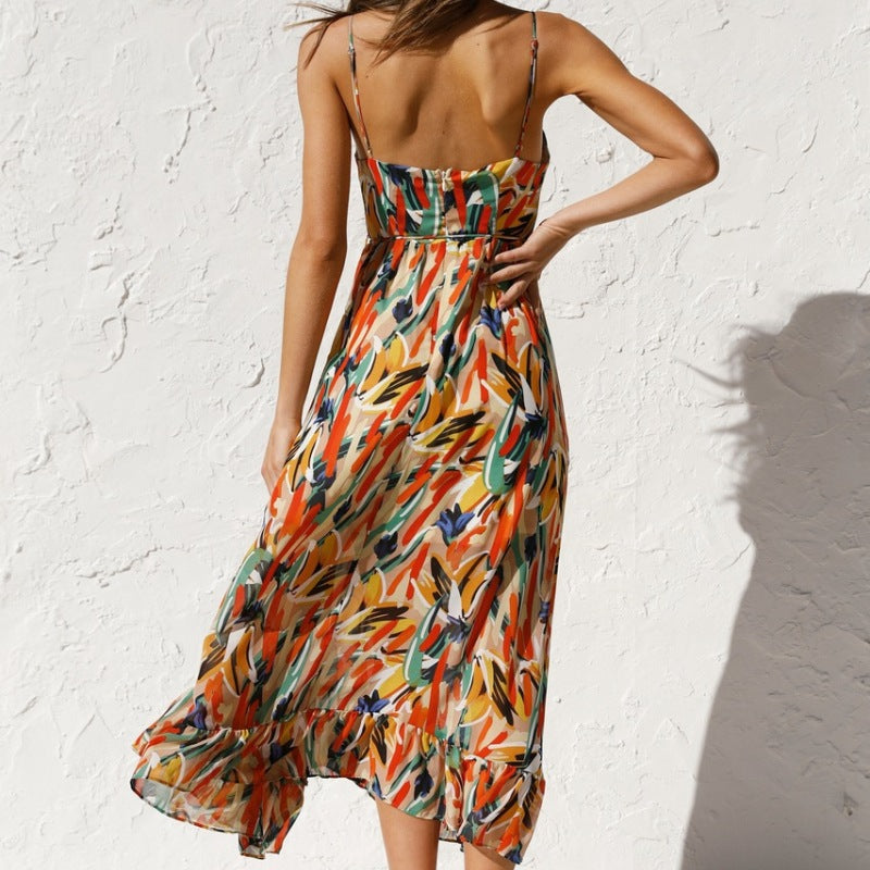 Vestido informal con estampado geométrico y tirantes para mujer, moda de verano