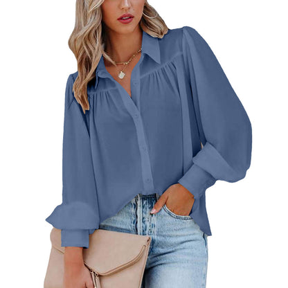 Casual Elegant Women Office Chic Solid Color Lapel Shirt Blouse