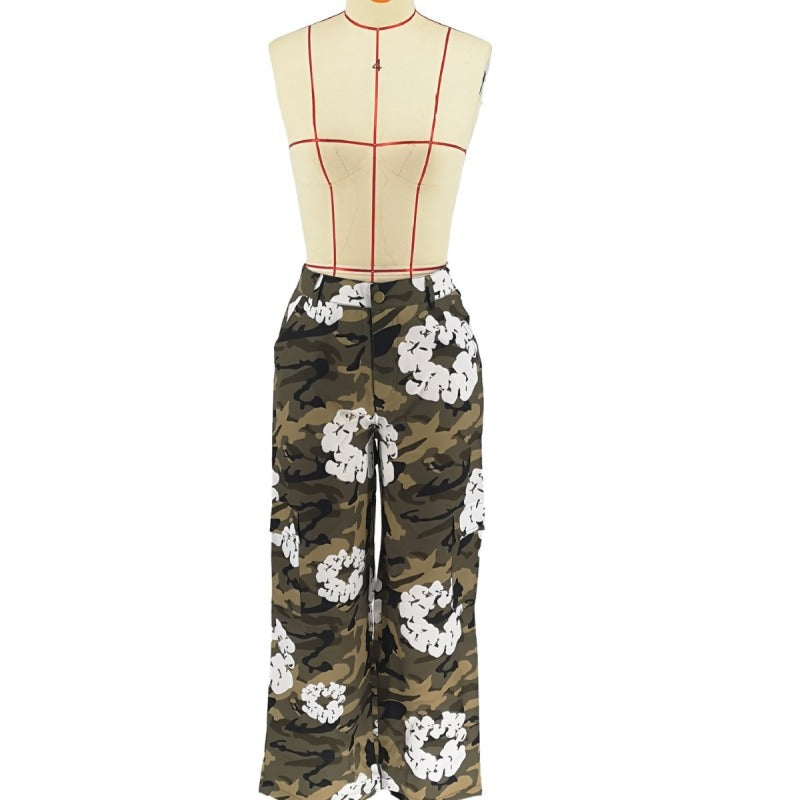 Women Fashion Street Casual Camouflage Printed Cargo Straight Pants