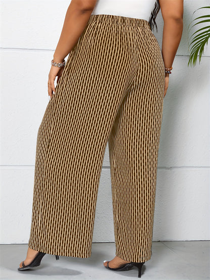 Summer Women Casual Plus Size Stripe Printed Wide Leg Pants