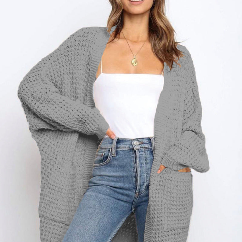 Women Solid Color Long Sleeve Knit Loose Casual Cardigan Coat