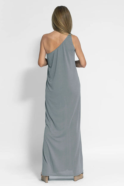 Summer Women Casual Slip-Shoulder Slip Solid Color Maxi Dress