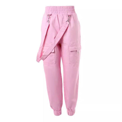 Women Fashion Casual Solid Color Multi-Pocket High Waist Slim-Fit Pants