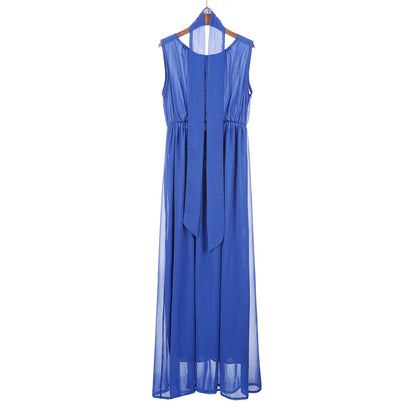 Vestido plisado sin mangas con cuello redondo y costuras de color liso para embarazadas
