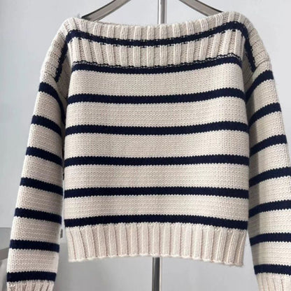 Suéter de punto corto con cuello barco informal de moda de invierno para mujer