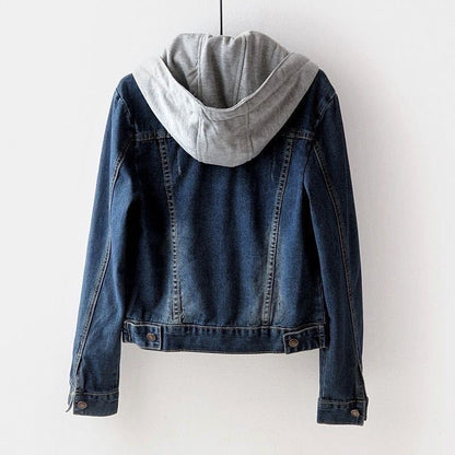 Chaqueta vaquera informal con capucha y parches para mujer