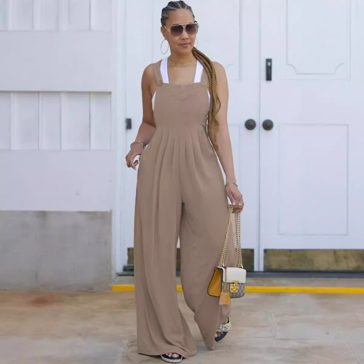 Women Casual Solid Color Wide-Leg Jumpsuit