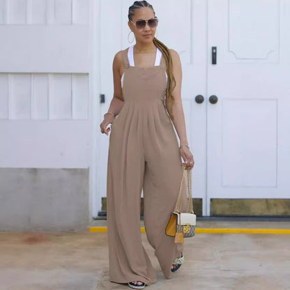 Women Casual Solid Color Wide-Leg Jumpsuit
