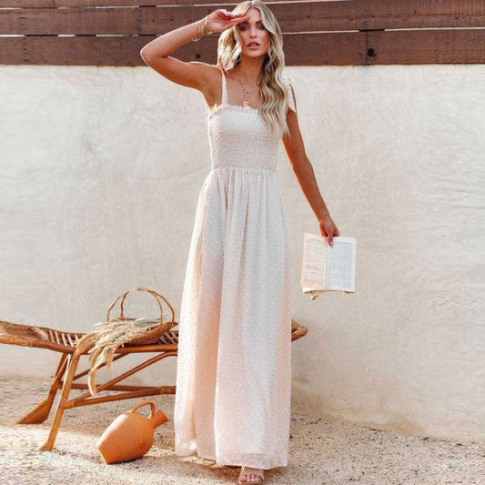 Vestido largo de gasa con tirantes, informal, de moda de verano para mujer