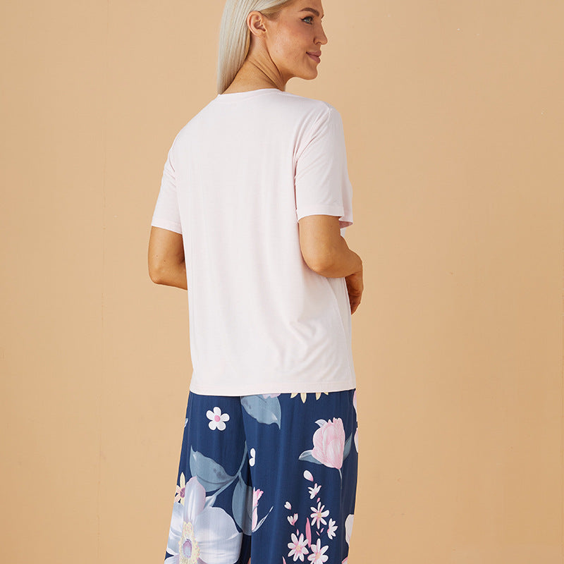 Conjunto de pijama informal de manga corta con top y pantalón para mujer