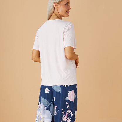 Conjunto de pijama informal de manga corta con top y pantalón para mujer