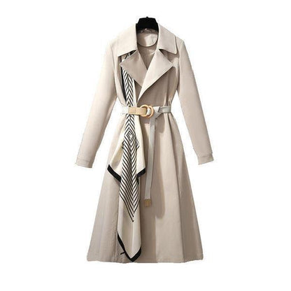 Women Fashion Casual Solid Color Silk Scarf Belt Long Sleeve Coat Jacket
